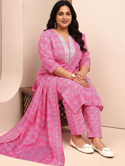 Women Ethnic Motifs Printed Regular Thread Work Kurta with Trousers & With Dupatta
