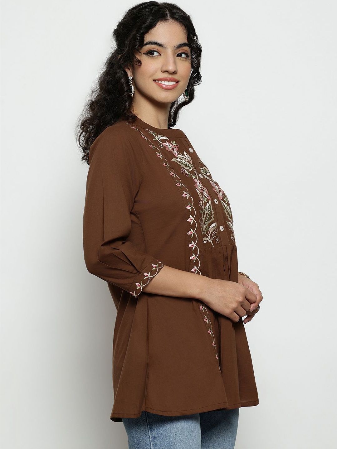 Women Mandarin Collar Printed Tunic