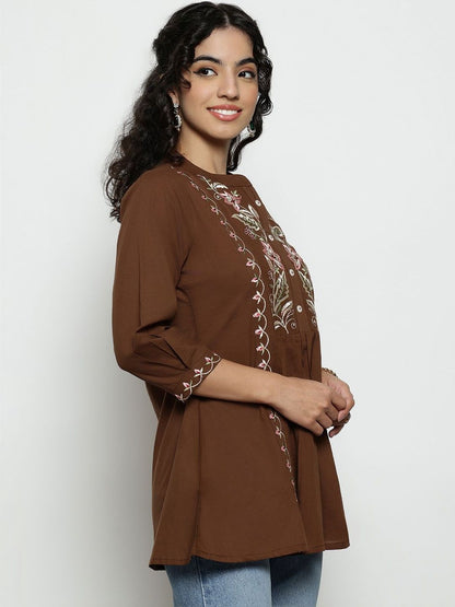 Women Mandarin Collar Printed Tunic