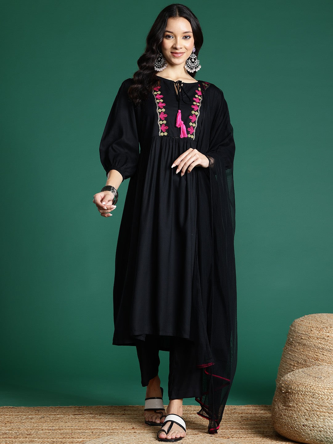 Ethnic Motifs Embroidered Regular Kurta with Trousers & Dupatta