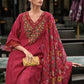 Floral Embroidered Panelled Thread Work A-Line Kurta With Trousers & Dupatta