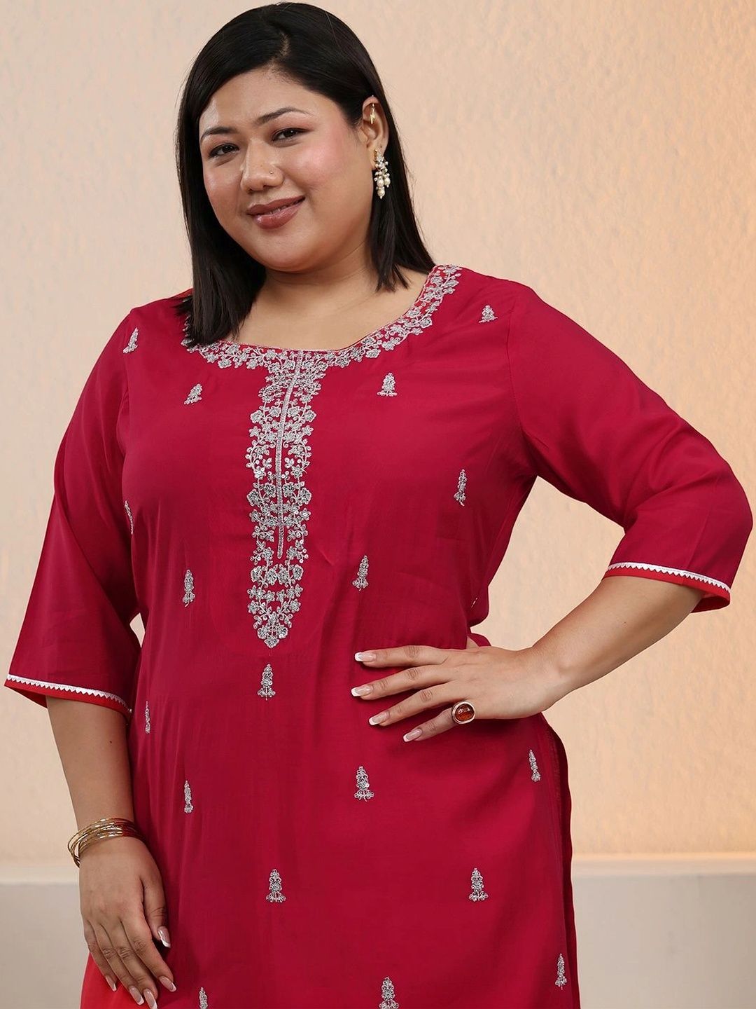 Women Ethnic Motifs Embroidered Regular Thread Work Kurta with Trousers & With Dupatta