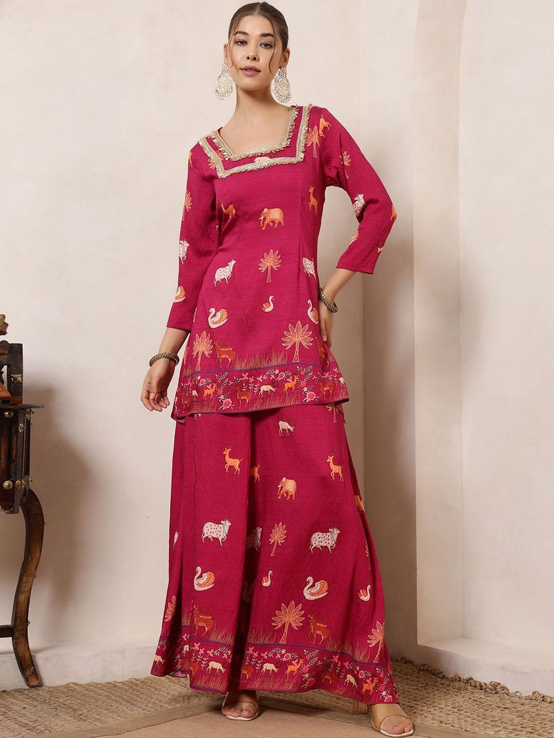 Women Ethnic Motifs Printed Regular Gotta Patti Kurta with Palazzos