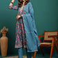 Floral Printed Gotta Patti Notch Neck Anarkali Kurta With Trousers & Dupatta