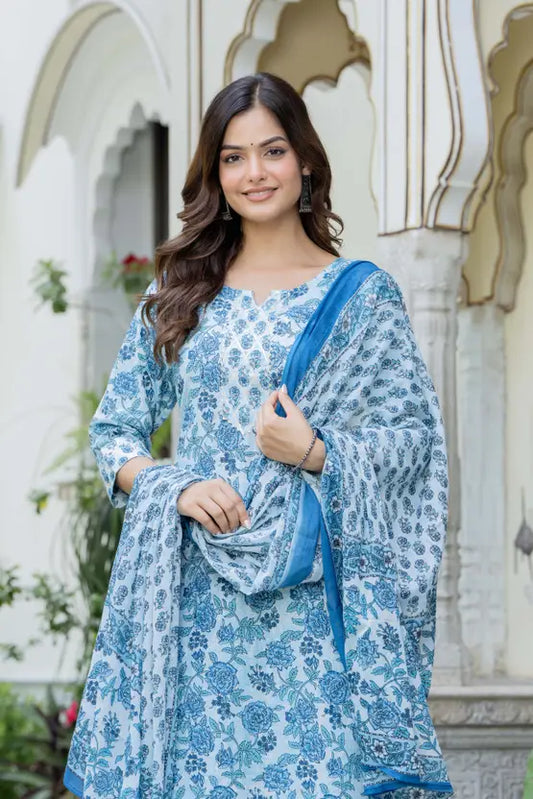 Women Pure Cotton Kurta Pant Dupatta Set