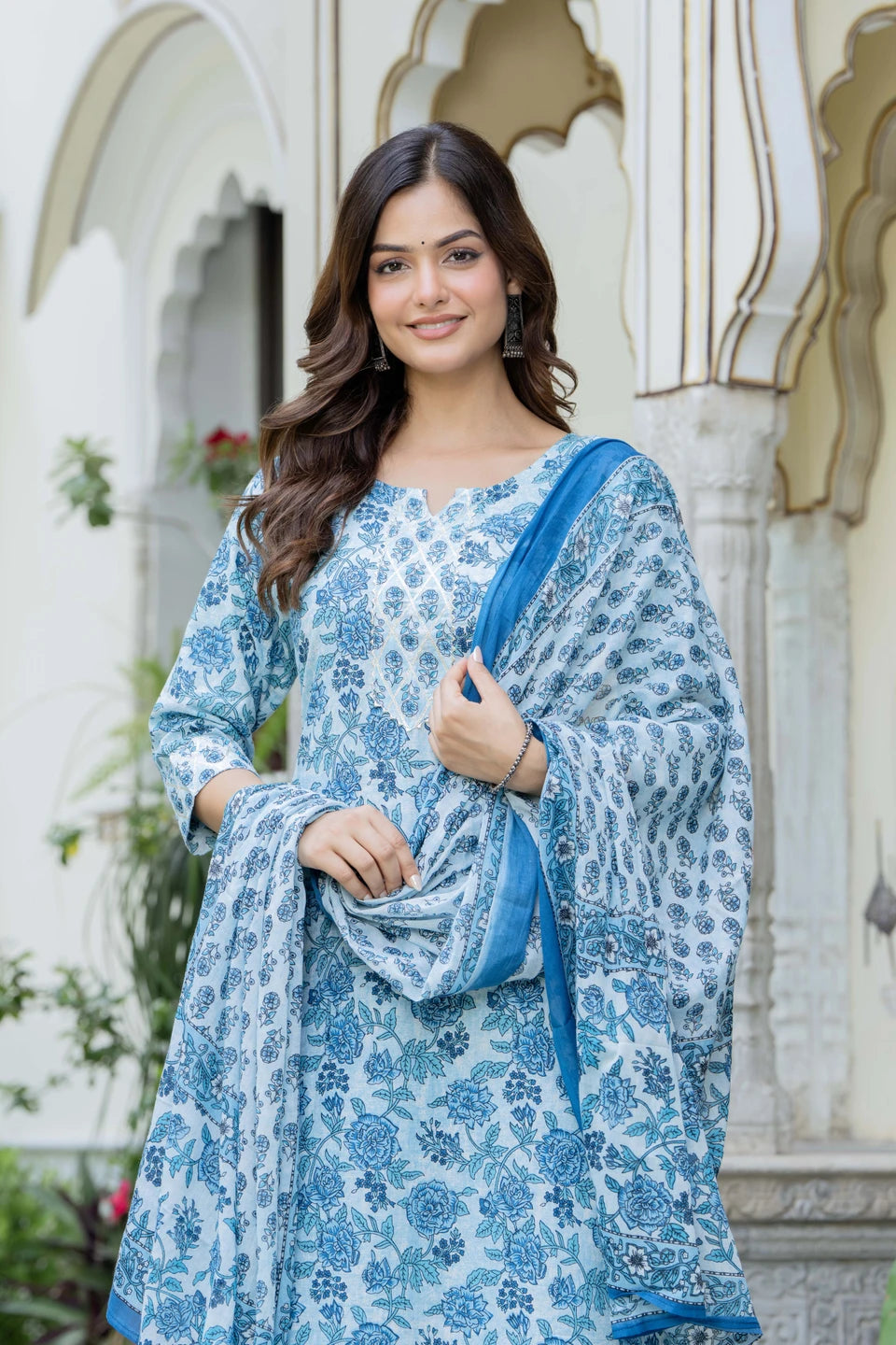 Women Pure Cotton Kurta Pant Dupatta Set