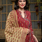 Maroon Floral Printed Angrakha Pure Cotton Kurta with Trousers & Dupatta