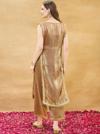 Women Silk Kurta And Spaghetti Blouse With Palazzo Set