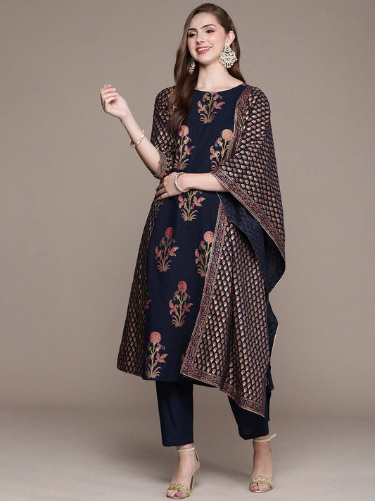 Women Floral Printed Regular Kurta with Trousers & With Dupatta