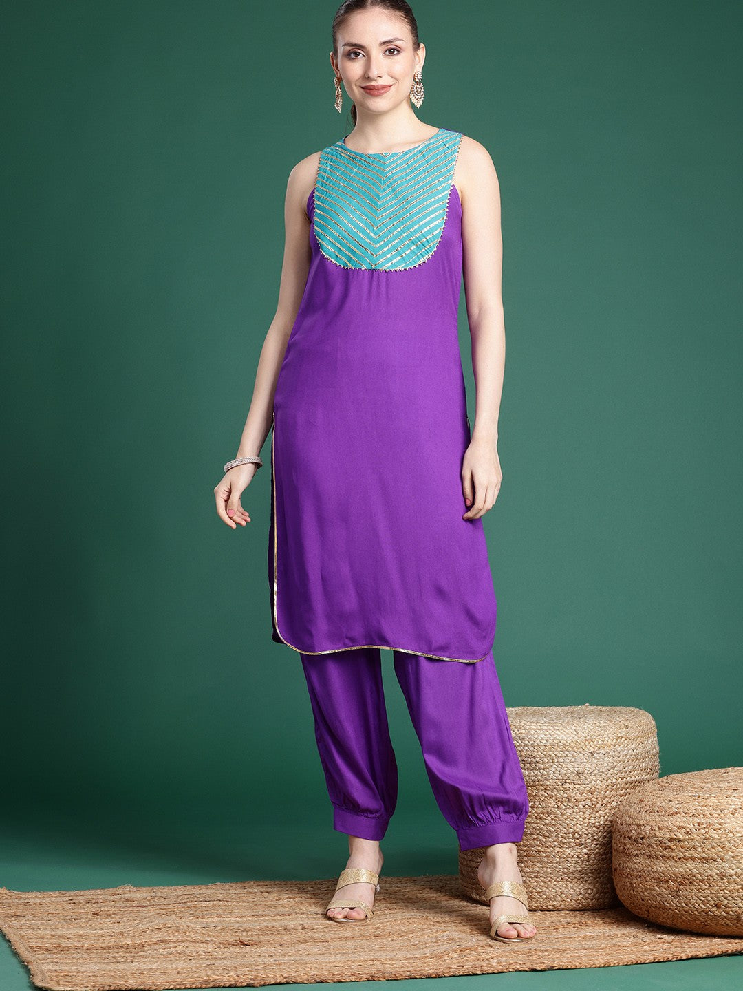 Women Yoke Design Gotta Patti Kurta with Salwar