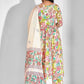 Floral Printed V-Neck Anarkali Kurta With Palazzos & Dupatta