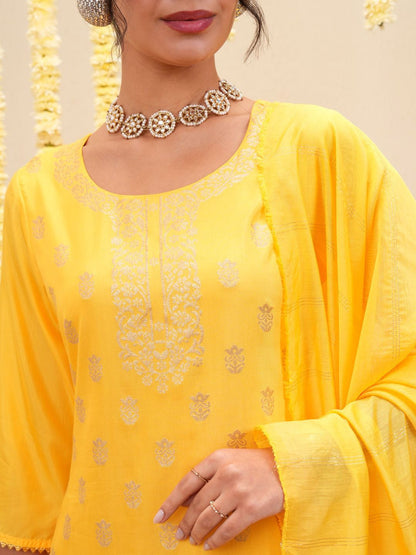 Yellow Ethnic Motifs Printed Straight Kurta with Palazzos & With Dupatta