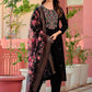 Floral Embroidered Beads and Stones Chanderi Cotton Kurta with Trousers & Dupatta