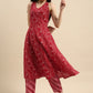 Women Red Printed Anarkali Pure Cotton Kurta with Trousers