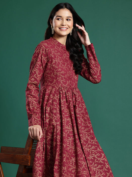 Women Printed Pure Cotton Kurta with Trousers