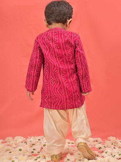 Boys Pink Bandhani Kurta & Patiyala Set