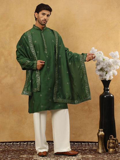 Floral Embroidered Regular Sequinned Kurta With Korean Pants & Dupatta