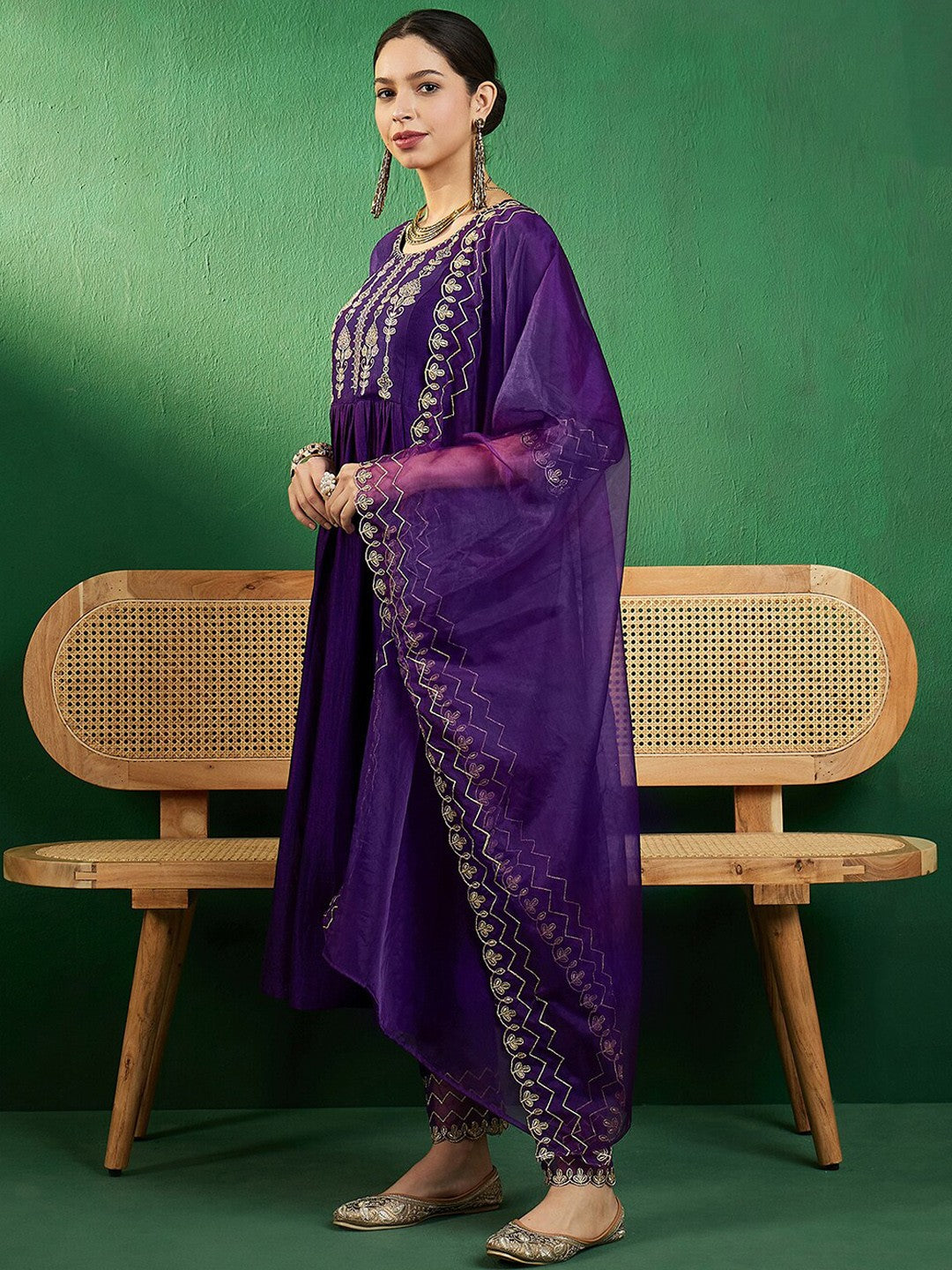 Zari Embroidered A-Line Kurta Sets