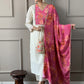 Women Floral Embroidered Regular Chanderi Cotton Kurta with Trousers & With Dupatta