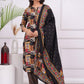 Floral Printed Regular Beads And Stones Pure Silk Kurta With Trousers & Dupatta