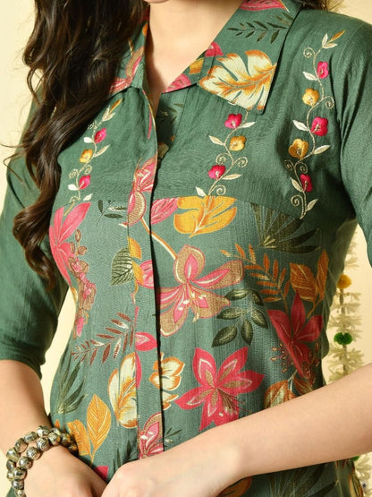 Women Printed Shirt with Trousers Co-ord Set