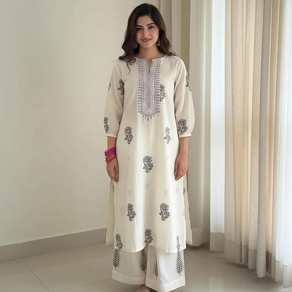 Comfy Women Kurta with Palazzo - White