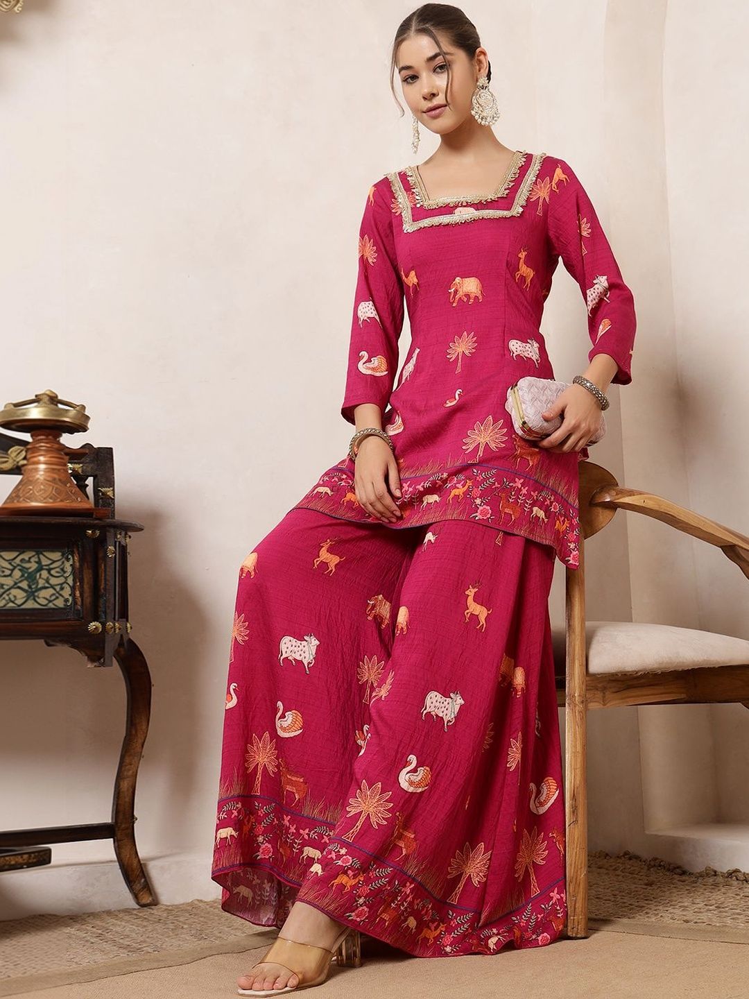 Women Ethnic Motifs Printed Regular Gotta Patti Kurta with Palazzos