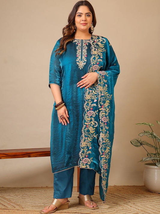 Women Ethnic Motifs Embroidered Regular Thread Work Kurta with Trousers & With Dupatta