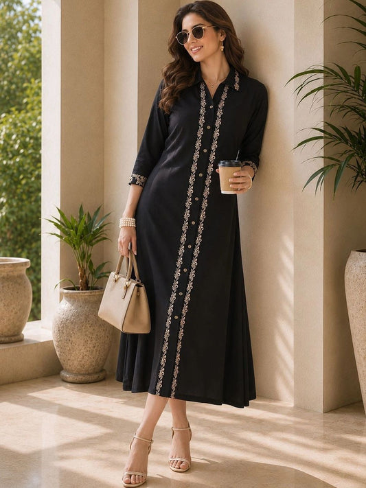 Ethnic Motifs Embroidered A-Line Midi Dress