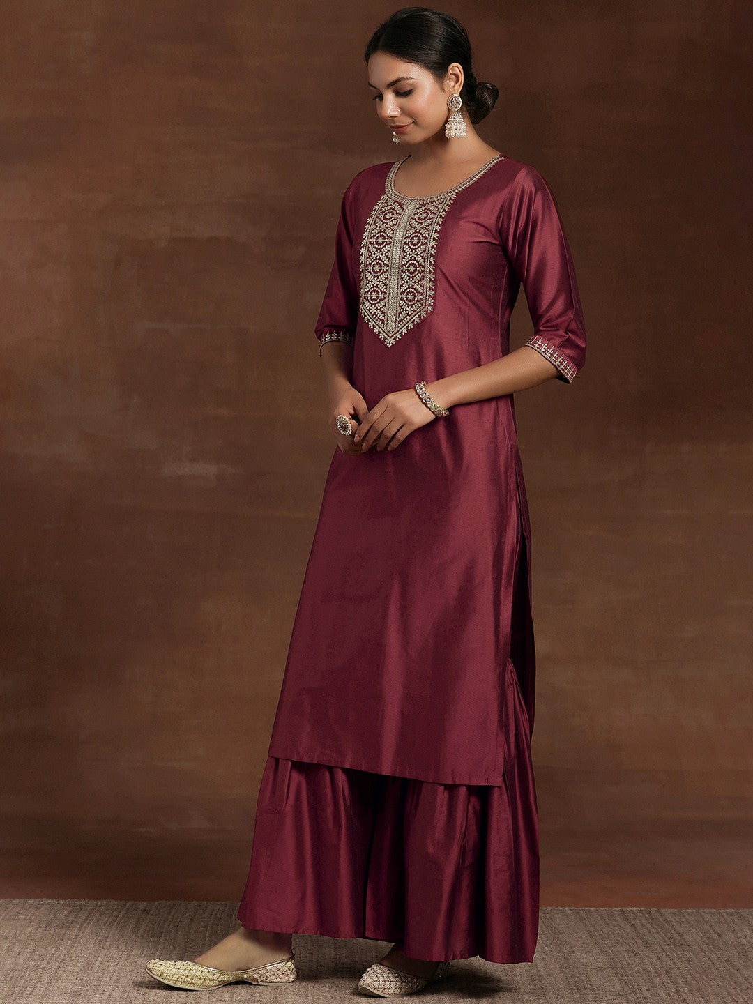 Women Ethnic Motifs Yoke Design Sequinned Kurta With Sharara & Dupatta