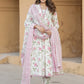 Women Floral Printed Regular Thread Work Pure Cotton Kurta with Trousers & Dupatta