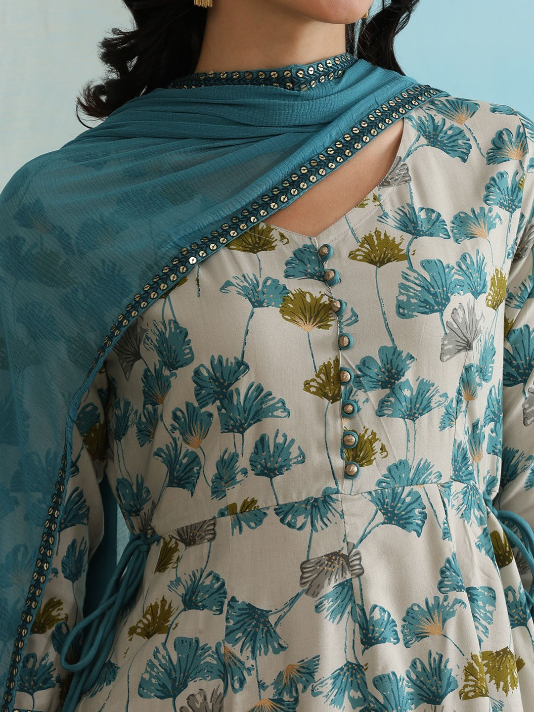 Floral Printed Empire Kurta with Trouser & With Dupatta