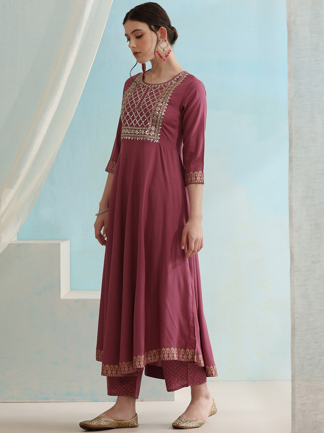 Embroidered Regular Sequinned Kurta with Palazzos & Dupatta