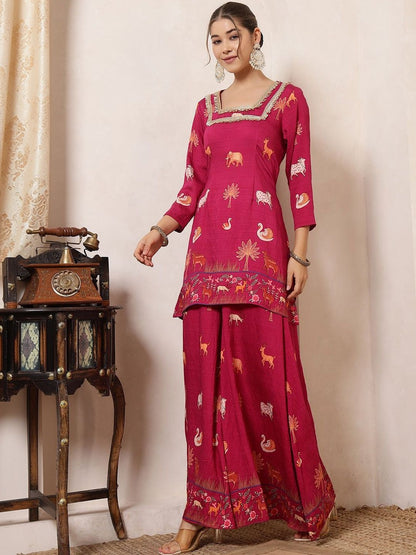 Women Ethnic Motifs Printed Regular Gotta Patti Kurta with Palazzos