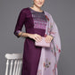 Women Purple Yoke Design Regular Kurta with Palazzos & With Dupatta