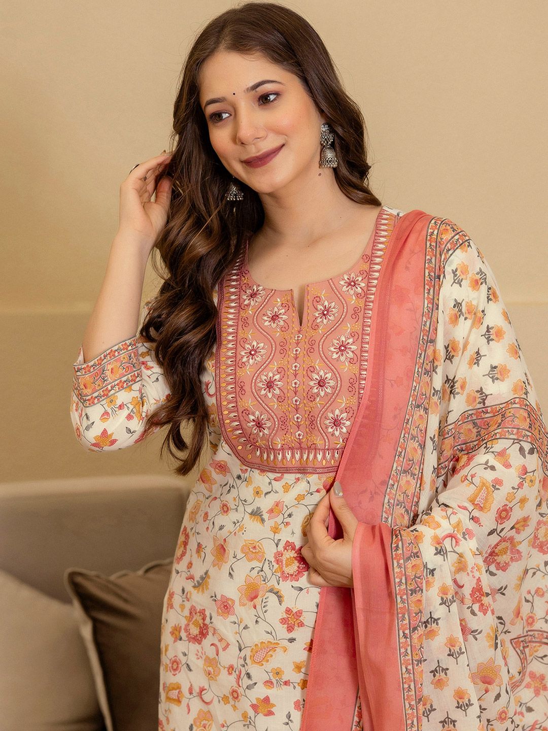 Women Regular Size Kurta Set Cotton Blend