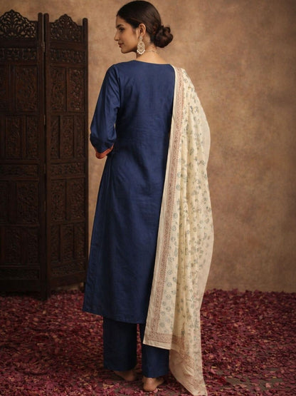 Women Ethnic Motifs Yoke Design Regular Pure Cotton Kurta with Trousers & With Dupatta