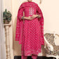 Printed & Embroidered Pure Cotton A-Line Kurta With Trouser & Dupatta