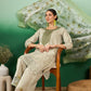 Green Striped Beads & Stones Organza Straight Kurta & Palazzos With Dupatta