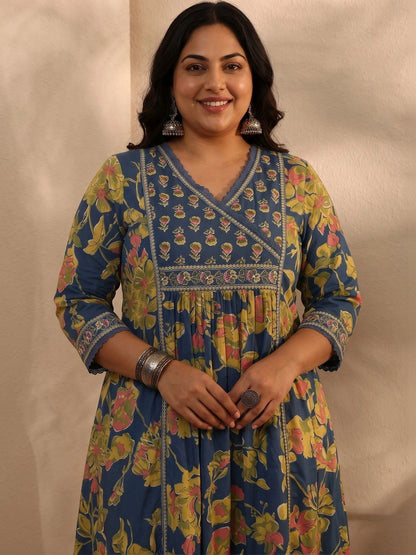 Women Floral Printed Angrakha Kurta with Trousers & With Dupatta