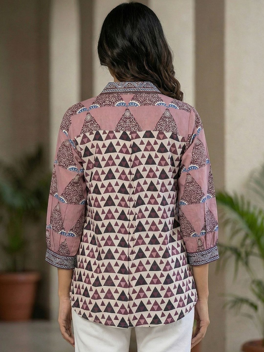 Women Shirt Collar Printed Tunic
