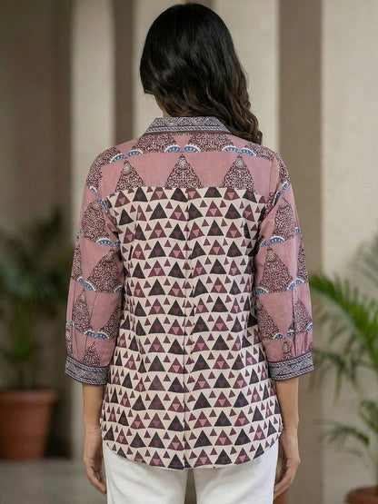 Women Shirt Collar Printed Tunic