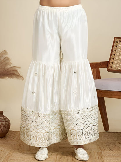 Women Ethnic Motifs Embroidered Silk A-Line Kurta with Sharara & Dupatta