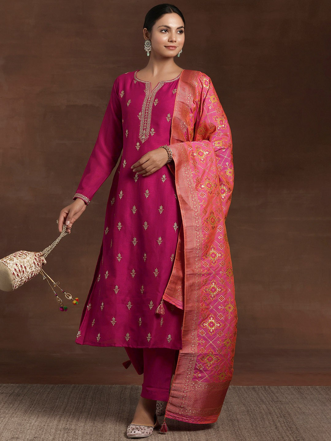 Floral Embroidered Regular Kurta With Trousers & Dupatta