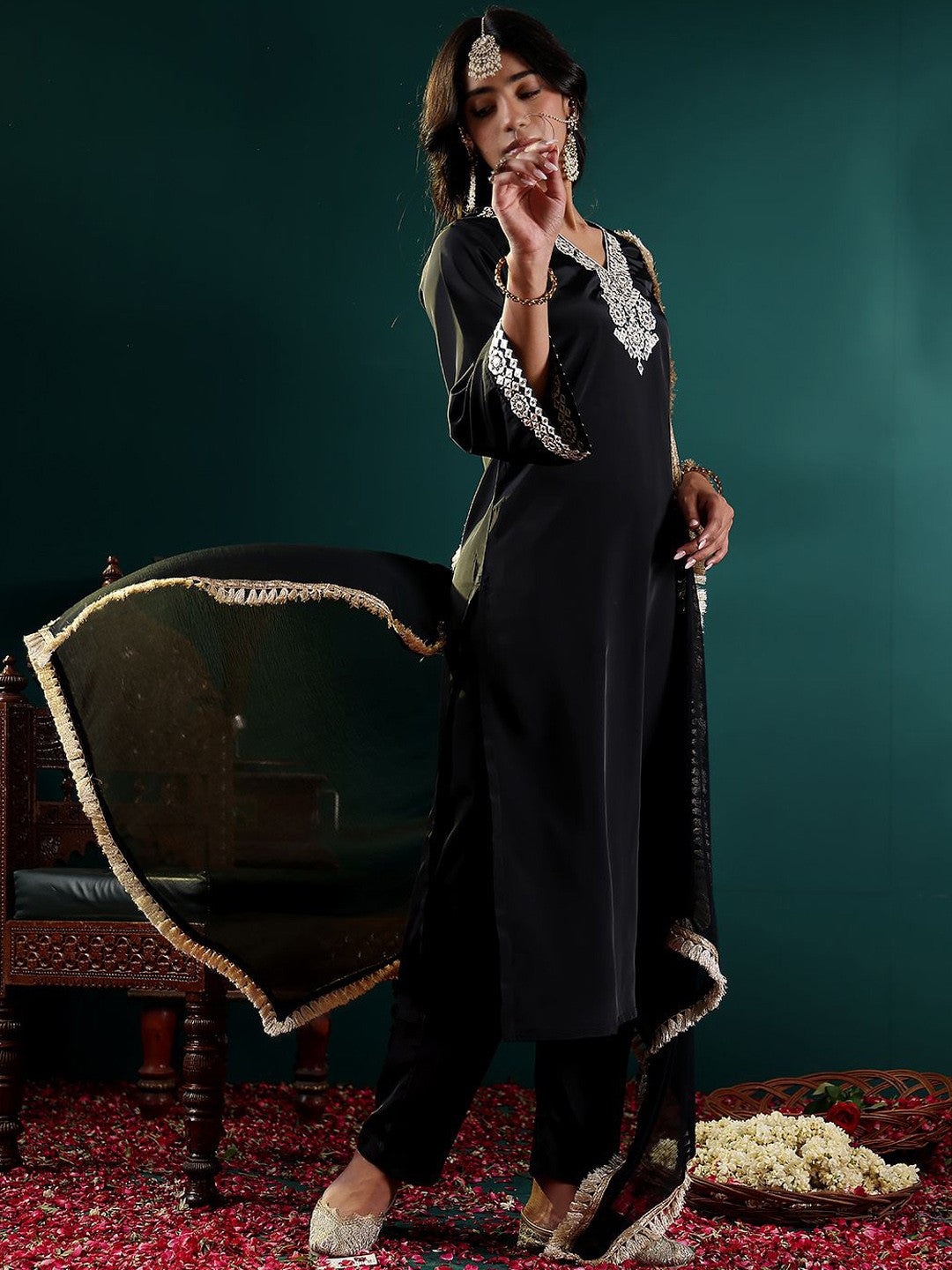 Women Ethnic Motifs Embroidered Regular Mirror Work Kurta with Trousers & With Dupatta