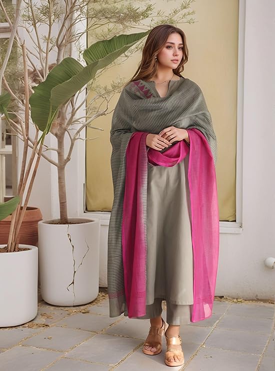 Women's Silk Viscose Straight Solid Kurta with Pant & Dupatta