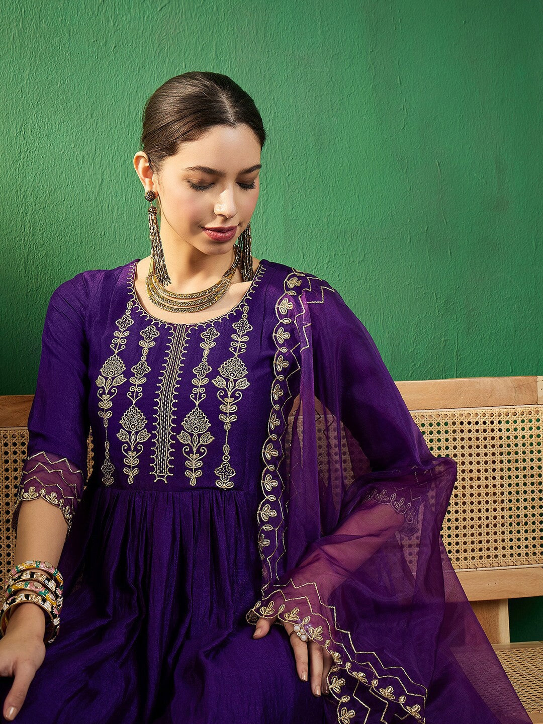 Zari Embroidered A-Line Kurta Sets