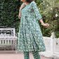 Women Floral Printed Angrakha Pure Cotton Kurta with Trousers