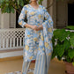 Floral Printed Angrakha Mirror Work Pure Cotton Kurta With Pyjamas & Dupatta