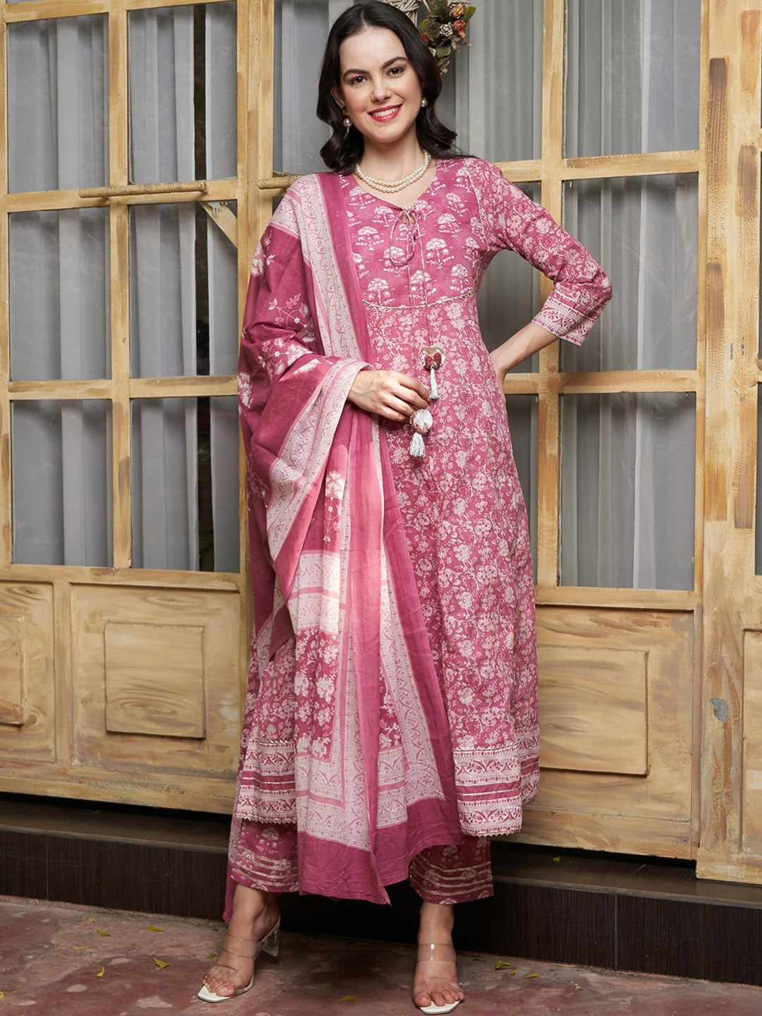 Ethnic Motifs Printed Pure Cotton Kurta with Trousers & With Dupatta